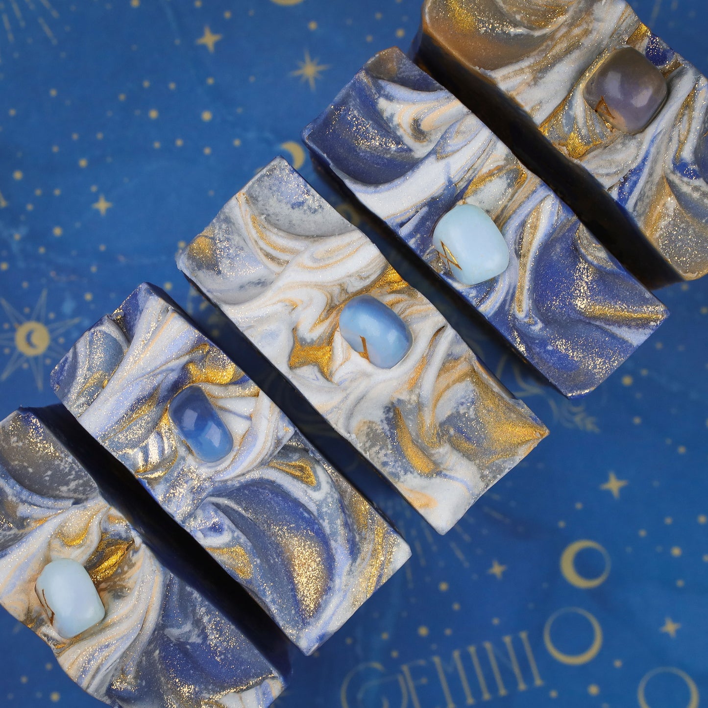 Norsestrology :  Gemini-Freyr & Freja Soap with Opaline Runestone, Birds of Valhalla, Astrology Soap, Birds of Valhalla