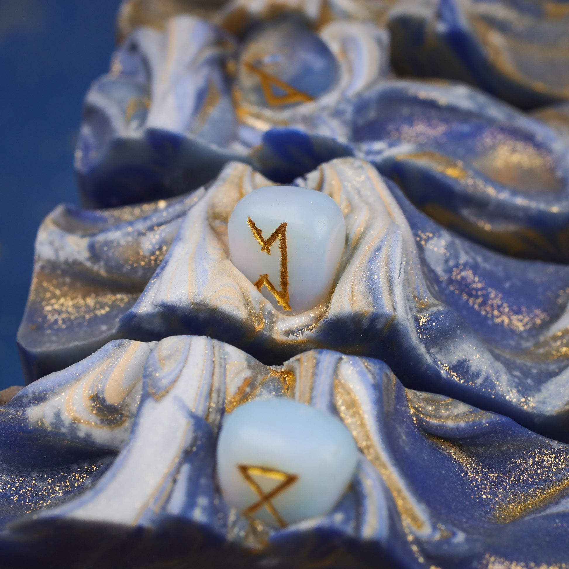 Norsestrology :  Gemini-Freyr & Freja Soap with Opaline Runestone, Birds of Valhalla, Astrology Soap, Birds of Valhalla