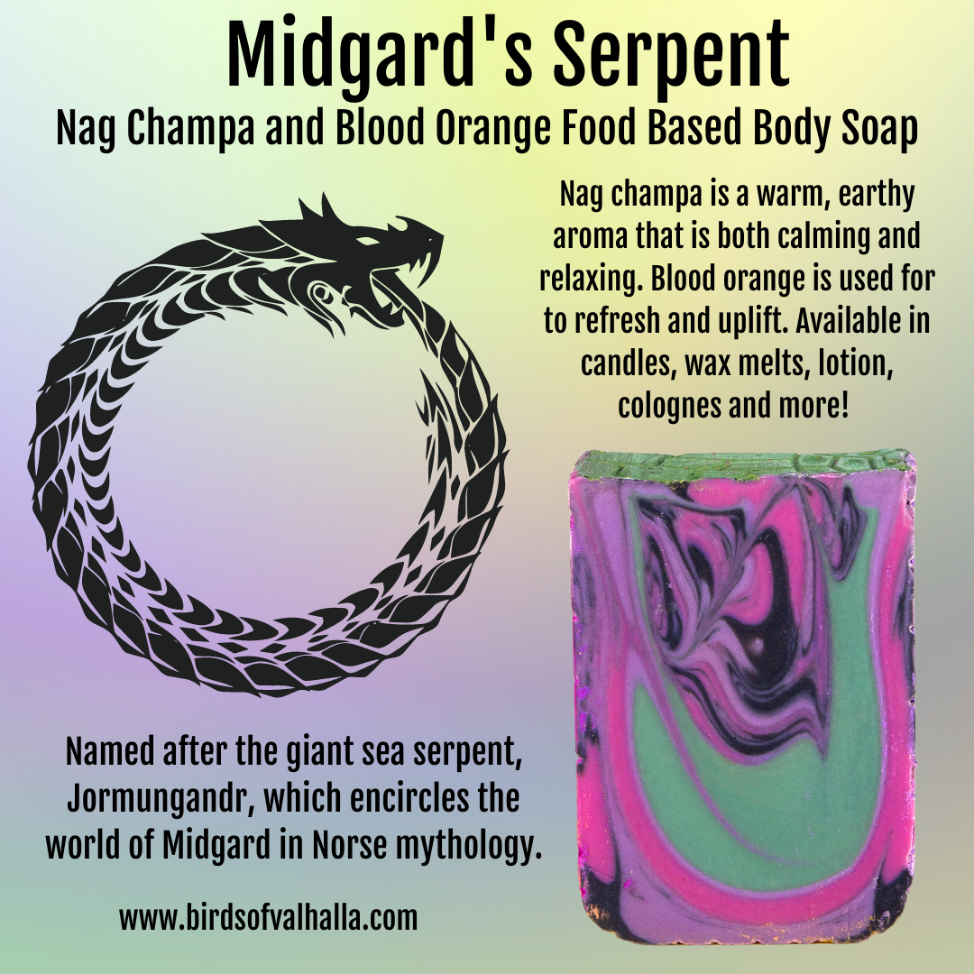 Midgard's Serpent - Nag Champa & Blood Orange Signature Soap, Birds of Valhalla, Signature Soap, Birds of Valhalla