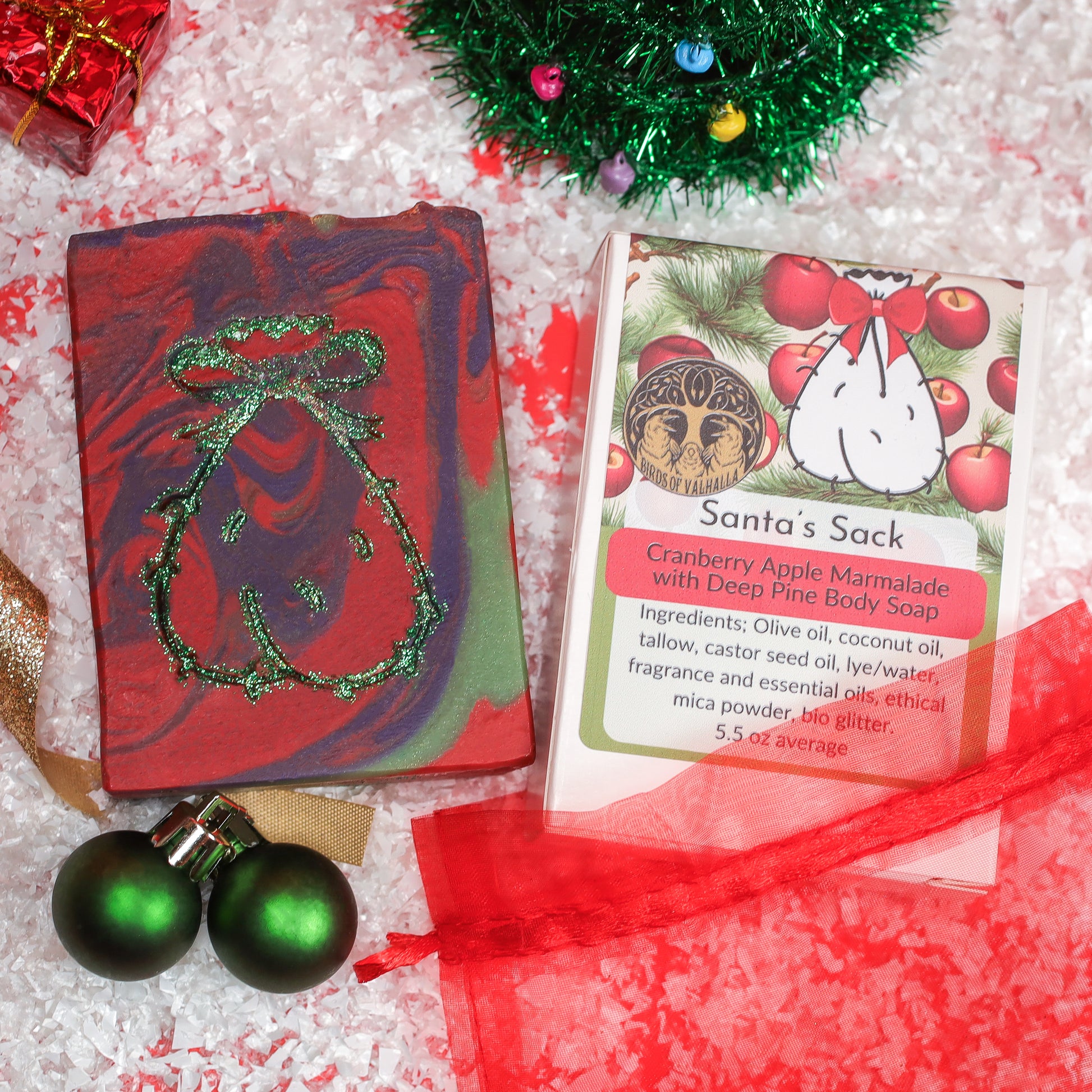 Santa's Sack Soap- Cranberry Apple Marmalade with a Touch of Pine, Birds of Valhalla, Bar Soap, Birds of Valhalla