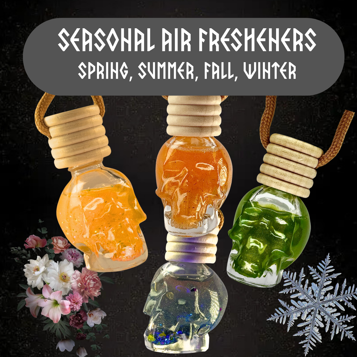 Seasonal Glass Skull Car Air Freshener Diffusers, Birds of Valhalla, , Birds of Valhalla