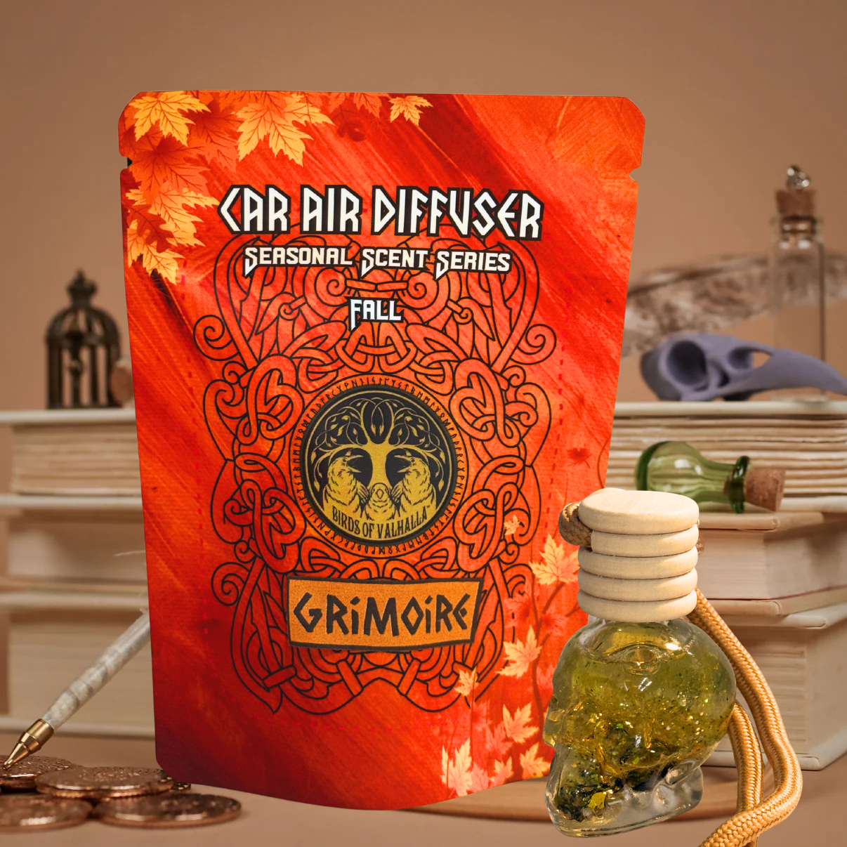 Seasonal Glass Skull Car Air Freshener Diffusers, Birds of Valhalla, , Birds of Valhalla