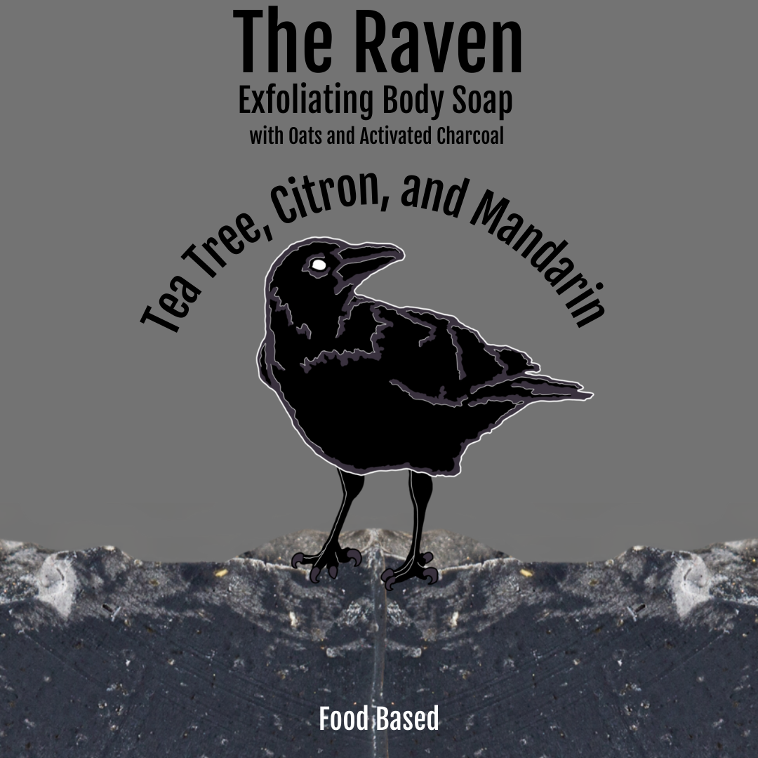 The Raven - Tea Tree, Citron, Mandarin, Activated Charcoal, & Oats Signature Soap, Birds of Valhalla, Signature Soap, Birds of Valhalla