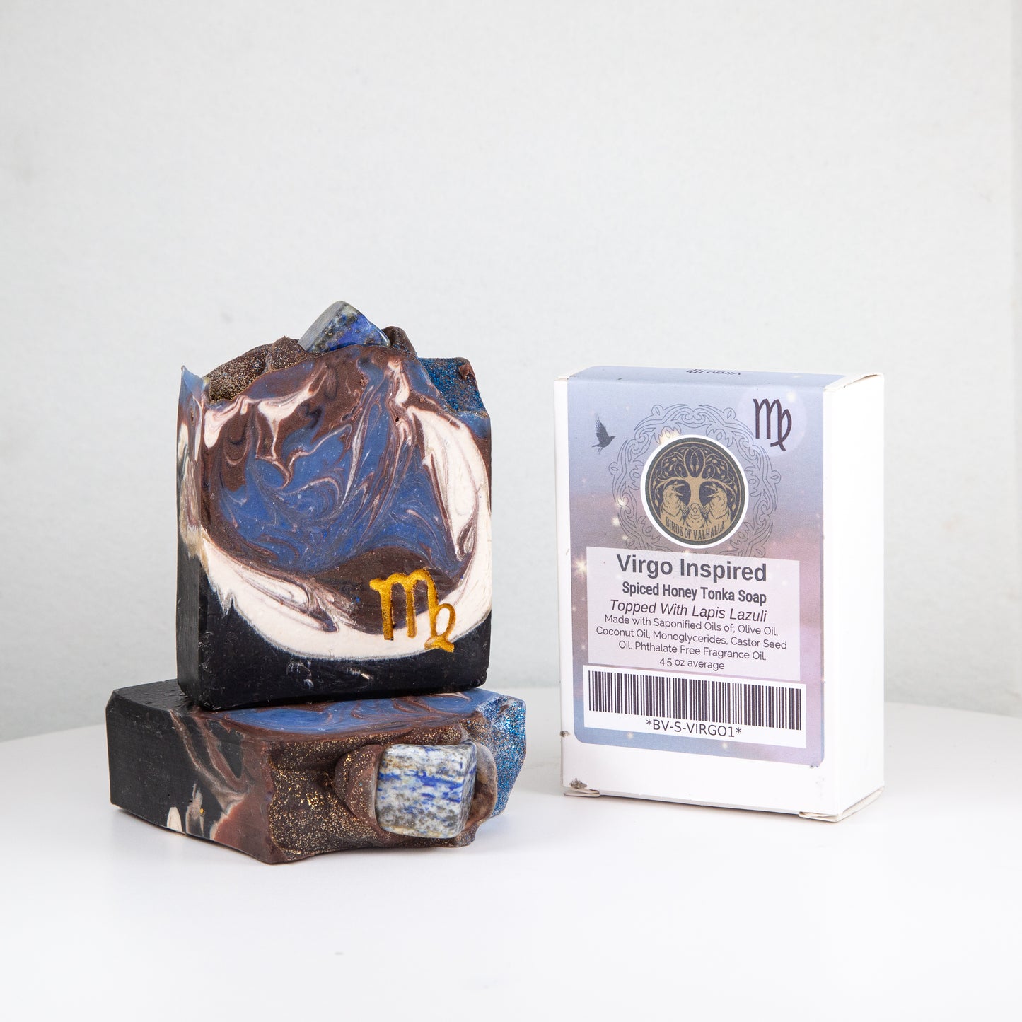 Virgo - Astrology Soap in Spiced Honey Tonka with a Lapis Lazuli Stone, Birds of Valhalla, Astrology Soap, Birds of Valhalla