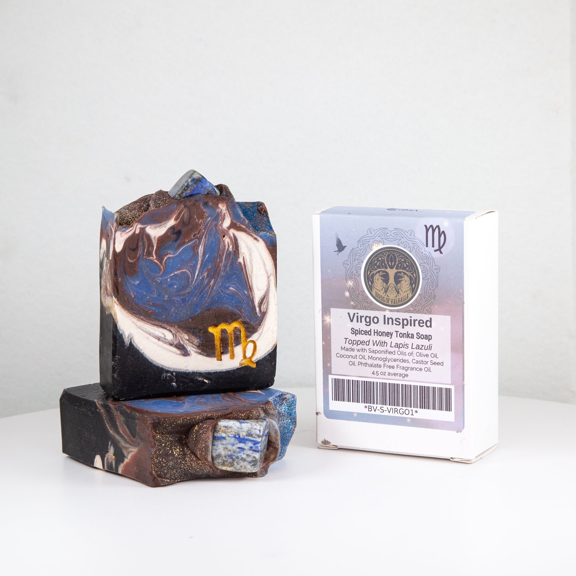 Virgo - Astrology Soap in Spiced Honey Tonka with a Lapis Lazuli Stone, Birds of Valhalla, Astrology Soap, Birds of Valhalla