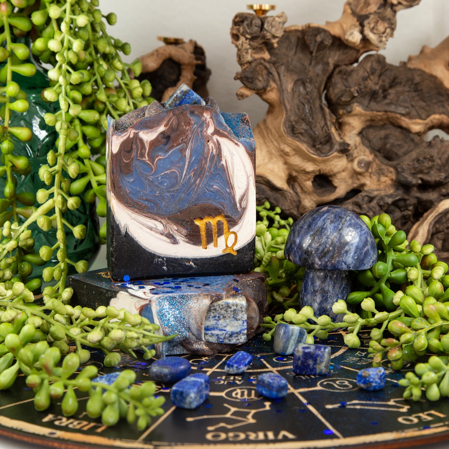 Virgo - Astrology Soap in Spiced Honey Tonka with a Lapis Lazuli Stone, Birds of Valhalla, Astrology Soap, Birds of Valhalla