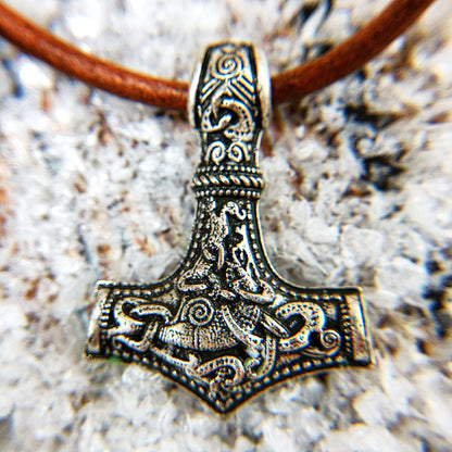 Mjölnir metal Pendant Necklace on Leather Cordage