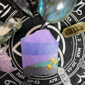 Sagittarius Body Soap, GemStone Soap, Natural Soap, Unisex, Zodiac, Astrology, Star Sign, Rainbow Fluorite, Night Violet