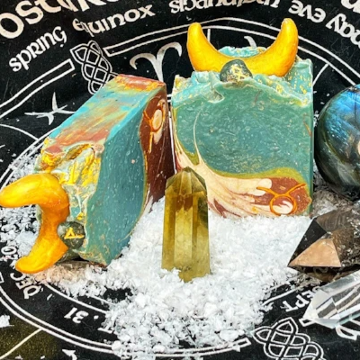 PRE ORDER : Taurus- Green Goddess Garden Soap with Rune embedded topping’s, Birds of Valhalla, Astrology Soap, Birds of Valhalla