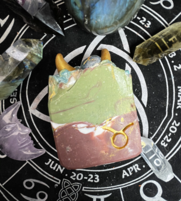 PRE ORDER : Taurus- Green Goddess Garden Soap with Rune embedded topping’s, Birds of Valhalla, Astrology Soap, Birds of Valhalla