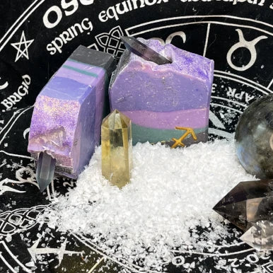 Sagittarius Body Soap, GemStone Soap, Natural Soap, Unisex, Zodiac, Astrology, Star Sign, Rainbow Fluorite, Night Violet