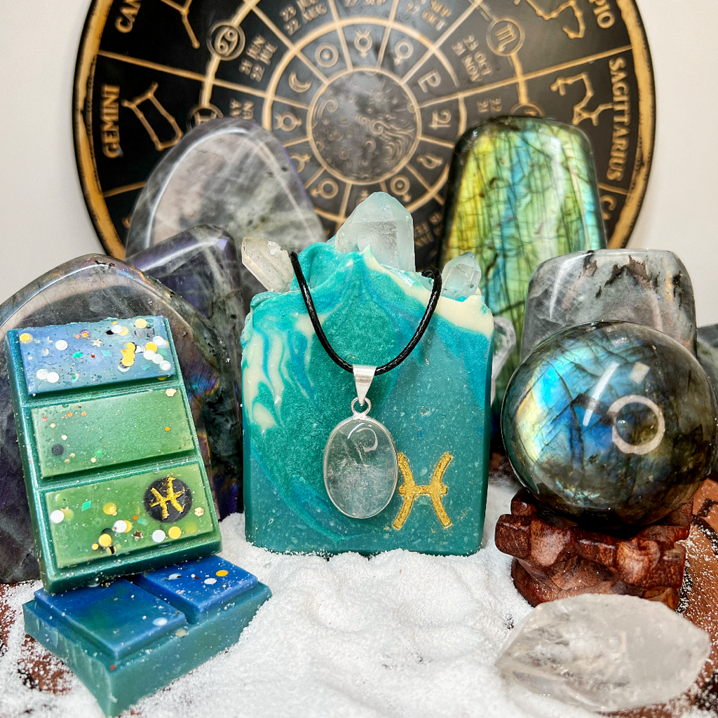 Pisces - Crystal Quartz Astrology Pendant, Birds of Valhalla, Astrology Pendant, Birds of Valhalla