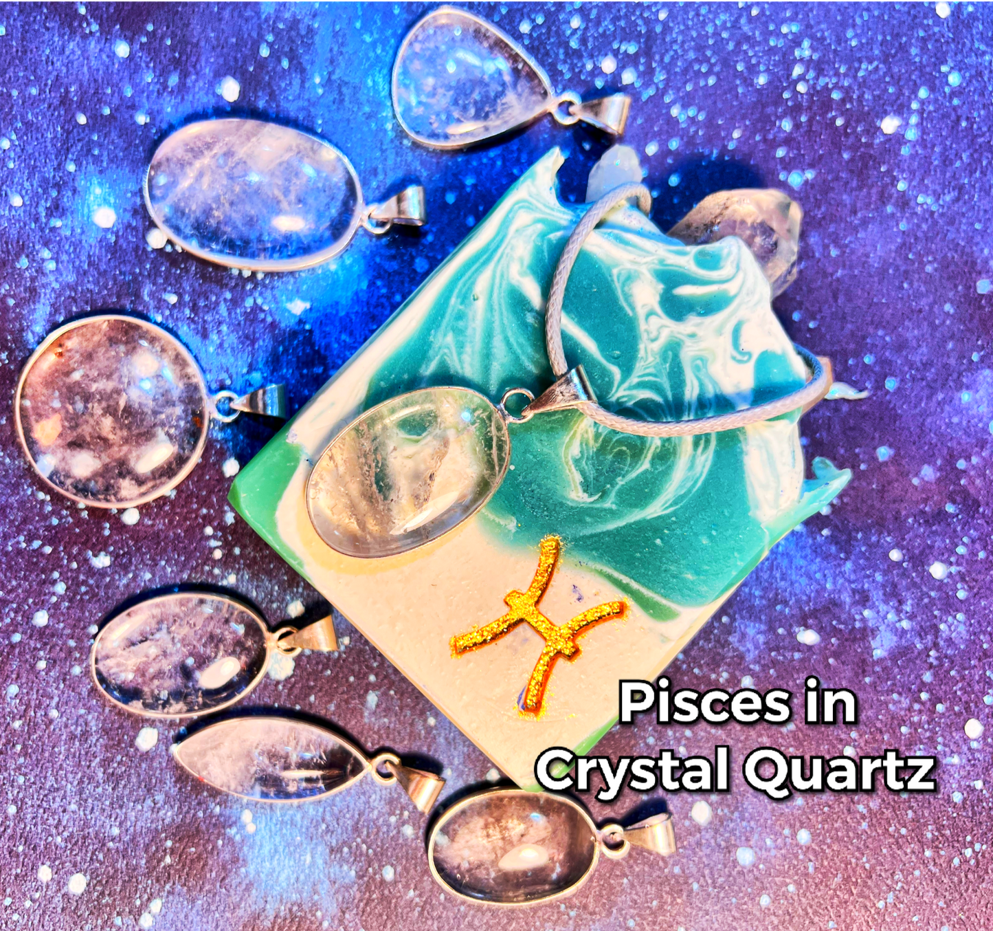 Pisces - Crystal Quartz Astrology Pendant, Birds of Valhalla, Astrology Pendant, Birds of Valhalla