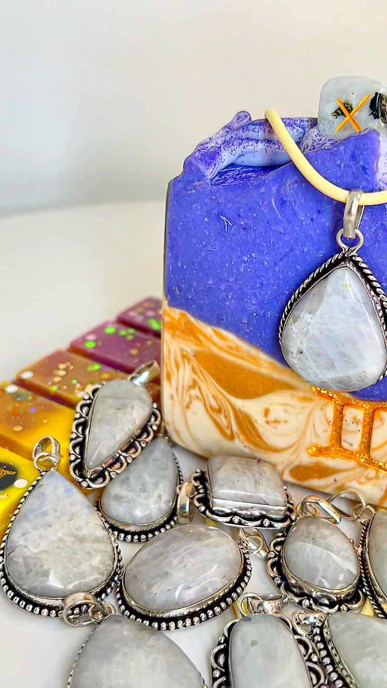 Gemini - Astrology Pendant Rainbow Moonstone, Birds of Valhalla, Astrology Pendant, Birds of Valhalla